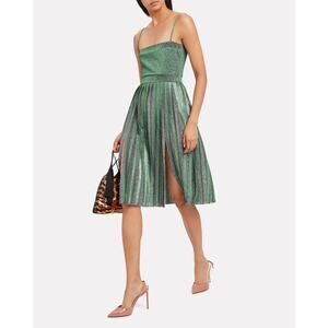 Misha Janelle Green Pleated Metallic Square Neck Sleeveless Midi Dress Size 6